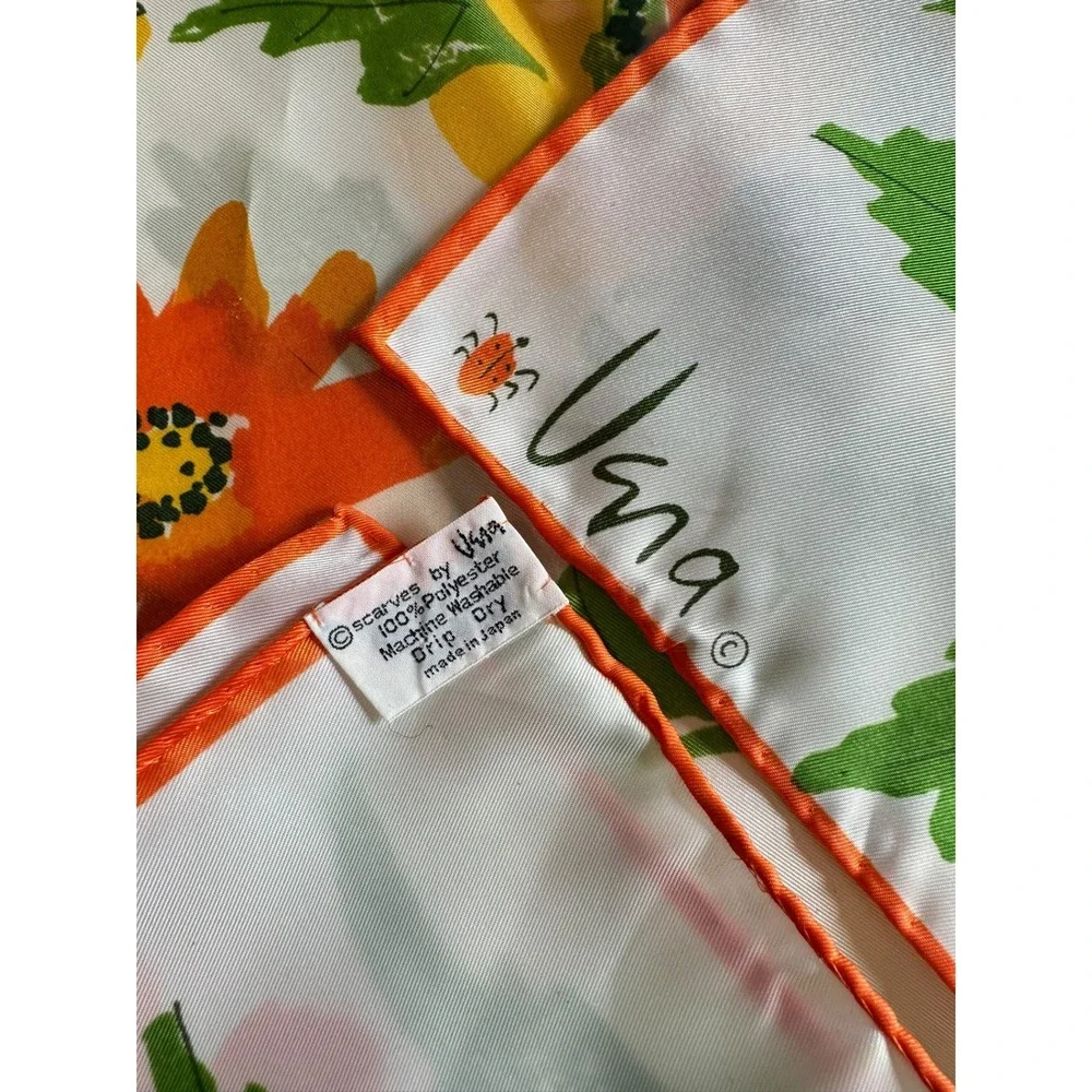 Vintage Retro MCM Vera Neumann Floral Scarf Womens Yellow Orange Oblong Ladybug